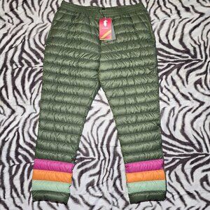 Cotopaxi Fuego 800 Fill Goose Down puffer pants size womens XL green Stripes NEW